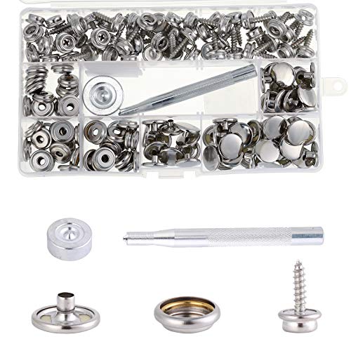 Erikord 150pcs Fastener Screw Snaps Kit - Stainless Steel Snap Button Canvas Marine Grade Boat Silver Kit with 2pcs Setting Tool