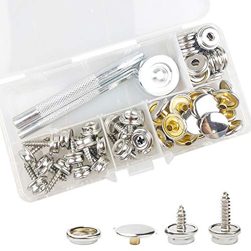 Arokimi Snaps Kit for Boat Cover,3/8 Stainless Steel Screws Snaps Buttons Marine Grade Sewing Fastener Tool for Canvas,Silver
