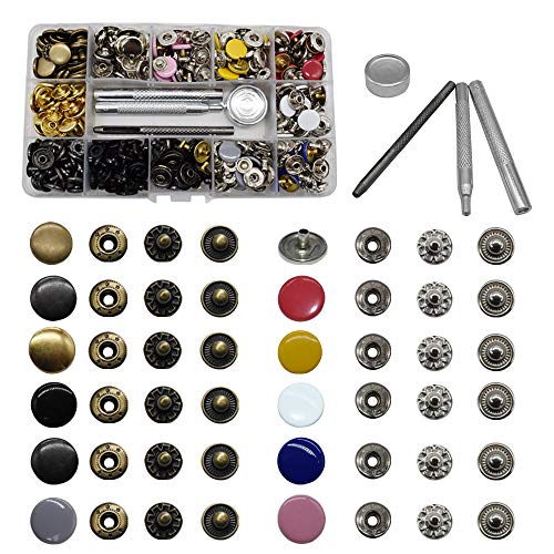 Renashed 12.5 mm Snap Fastener Kit 12 Colors 120 Sets Clothing Snaps Metal Solid Snaps Buttons Kit Press Tool for Clothing Sewing and