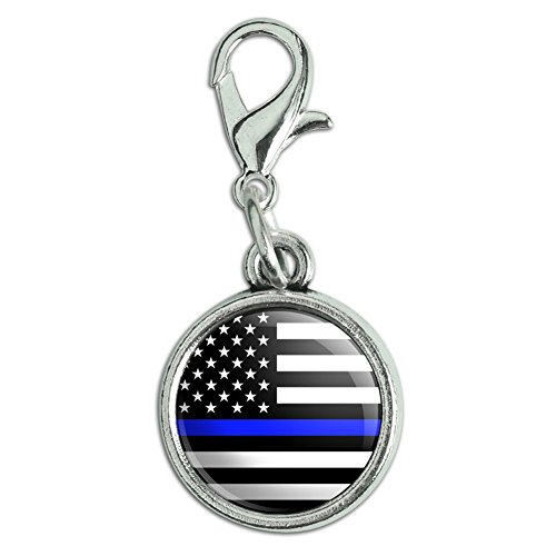 GRAPHICS & MORE Thin Blue Line American Flag Antiqued Bracelet Pendant Zipper Pull Charm with Lobster Clasp