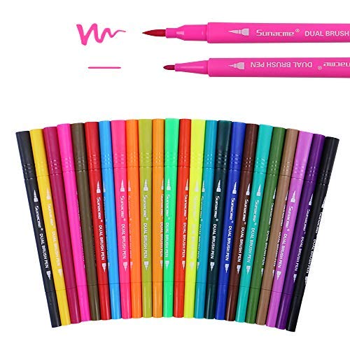 sunacme 24 Pack Dual Brush Pen Art Markers - Colored Fine Tip