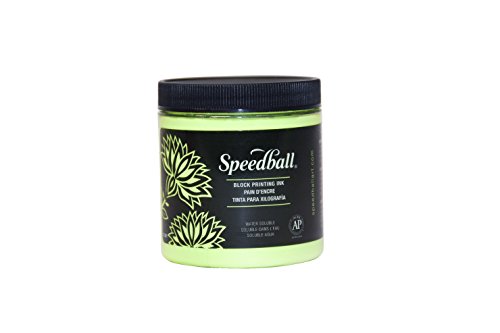 Speedball Water-Soluble Block Printing Ink, 8-Ounce Jar, Fluorescent Lime Green