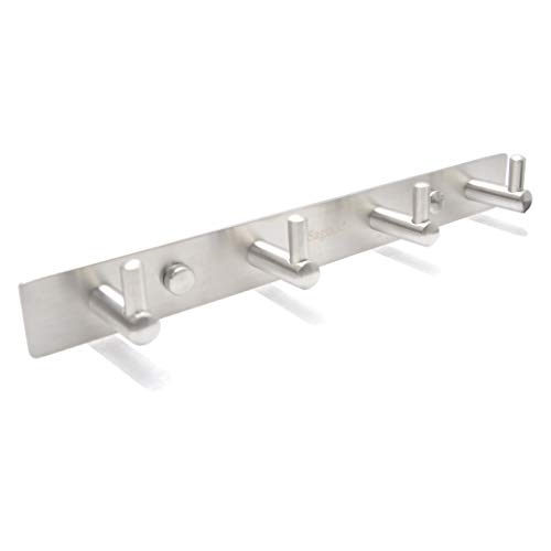Sagmoc Towel Hook Rack Brushed Nickel 11Inch Rail with 4 Coat Hooks