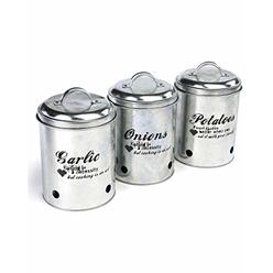 Mind Reader 3 Piece Garlic, Onion, Potatoes Metal Canister Set, Silver