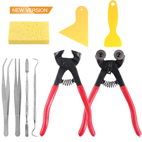 Keadic 9 Pieces Mosaic Tools Set, Including Scrapers, Tweezers,  Double-Ended Hook, Spatula, Sponge, Glass Tile Nippers and