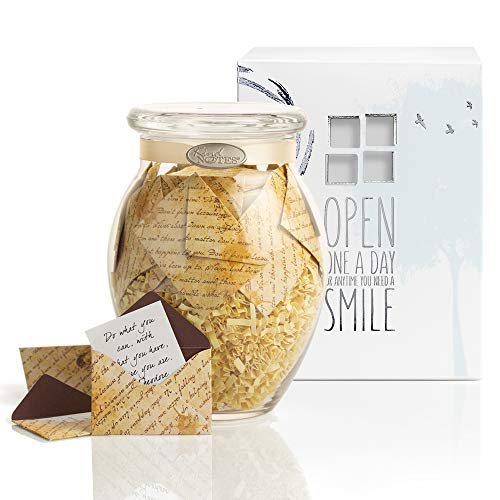 KindNotes Glass Keepsake Gift Jar with Positive Thoughts - Inspirational Scripts Design