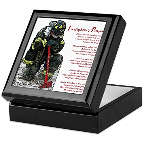 CafePress Firefighter Prayer Keepsake Box, Finished Hardwood Jewelry Box, Velvet Lined Memento Box