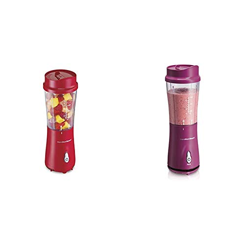 Hamilton Beach Brands Inc. Hamilton Beach Personal Blender for Shakes and Smoothies with 14oz Travel Cup and Lid, Red (51101RV) & Personal Blender for