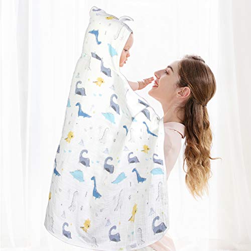 REMASS Hooded Towel Muslin Hooded Towel Made from Organic Cotton 6-Layer Cotton Bath Towel, Soft Bath Towels 27.5x55 inches for