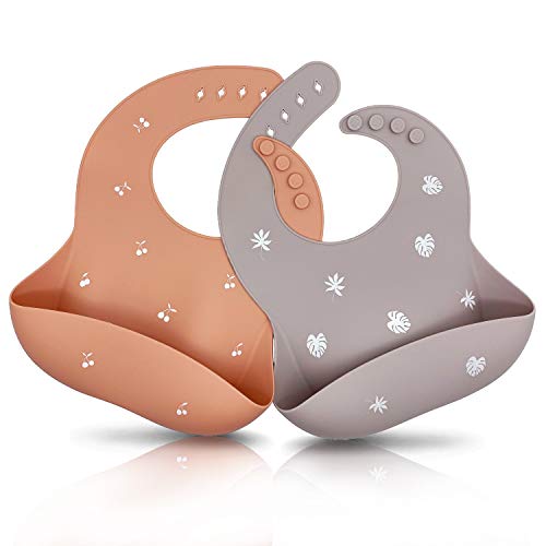 Blissbury Silicone Baby Bibs Set Of 2, BPA Free Waterproof Soft Durable Adjustable Silicone Bibs for Babies & Toddlers