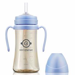 GROSMIMI Spill Proof no Spill Magic Sippy Cup with Straw with Handle for Baby and Toddlers, Customizable, PPSU, BPA Free 10 oz (