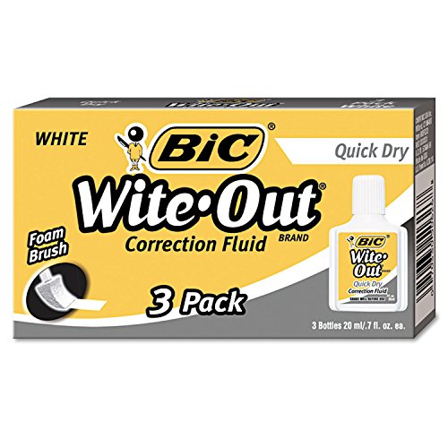BIC WOFQD324 Wite-Out Quick Dry Correction Fluid, 20 ml Bottle, White, 3/Pack