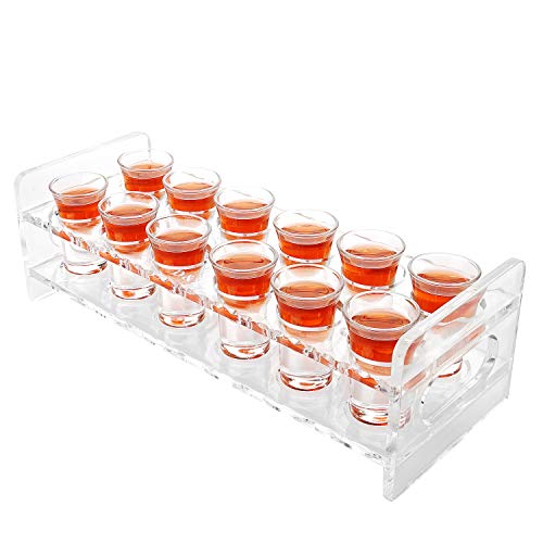 D&Z Shot Glass Holder, 12 Heavy Base Crystal Clear Shot Glasses for Whiskey Vodka Rum Cocktail Tequila, Acrylic Shot Glass