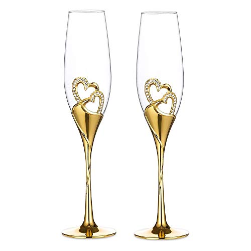 LANLONG Creative Heart Shape Champagne Flutes, Glasses Cups, Wedding Toasting Cups, Gift Set for Engagement, Wedding Decor Cups,