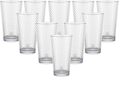 Circleware Paragon Honeycomb Set of 10 Heavy Base Highball Tumbler Drinking Glasses, Beverage Glassware Ice Tea Cups for