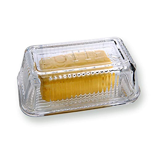 G Clear Glass Butter Dishes with Covers - Classic 2-Piece Design Butter Keeper - Traditional Kitchen Accessory Dishwasher Safe