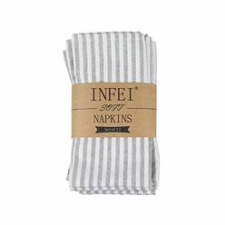INFEI Soft Plain Striped Linen Cotton Dinner Cloth Napkins - Set of 12 (17 x 17 inches) - for Events & Home Use (Grey)