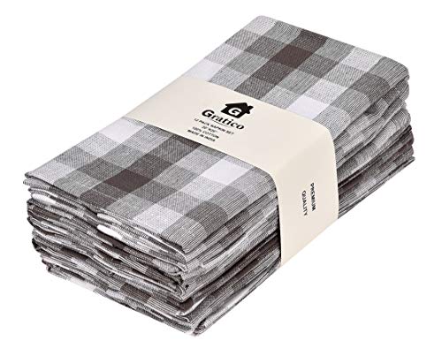 Gratico Dinner Napkins, Everyday Use, Premium Quality,100% Cotton, Set of 12,  Size 20X20 Inch, Grey/White Over Sized Cloth