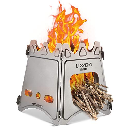 Lixada Camping Stove,Compact Folding Titanium Wood Stove with Mini Alcohol  Stove for Outdoor Camping Cooking Picnic