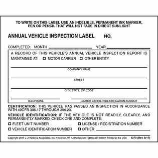 J. J. Keller & Associates, Inc. V8F1ZK2 Annual Vehicle Inspection Label 20-pk. - 2-Ply, Vinyl with Mylar Laminate, 5