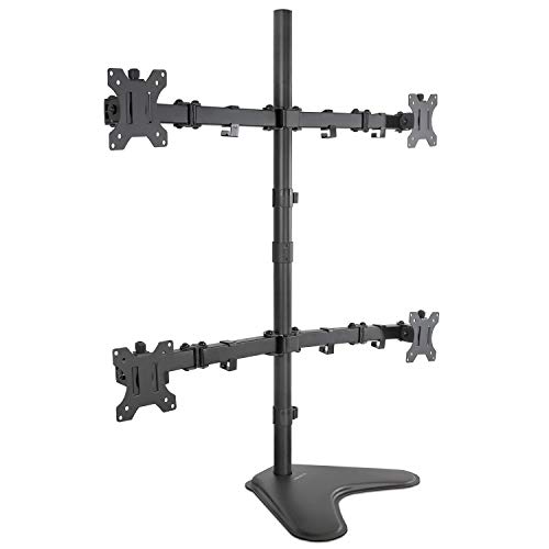 Mount-It! Quad Monitor Stand | Height Adjustable Free Standing 4 Screen Mount | Fits Monitors up to 32 Inches | Black, Steel