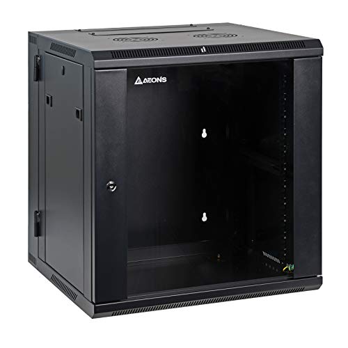 AEONS 12U Professional Wall Mount Server Cabinet Enclosure Double Section Hinged Swing Out 19-Inch Server Network Rack