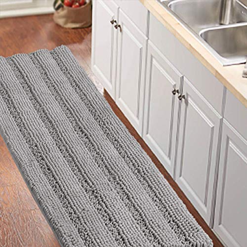 Turquoize Gray Kitchen Runner Chenille Shag Area Rug Non Slip Backing for Kitchen Floor Runner Rug With Water Absorbent Bath Room Mat