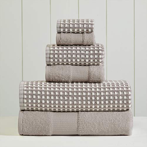 Amrapur Overseas 6-Piece Yarn Dyed Cobblestone Jacquard Towel Set, Flax