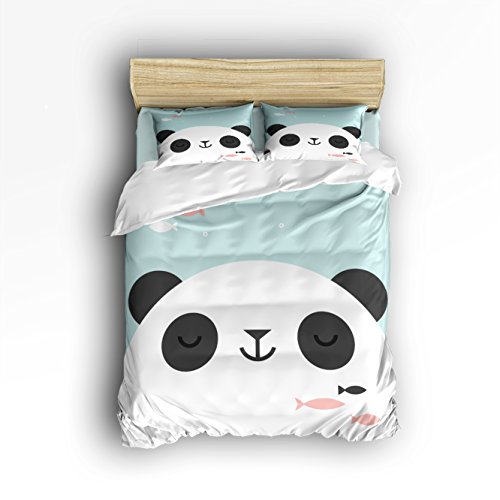 T&H Home Cute Panda Headshot for Kids Bedding Duvet Cover Set,4-Piece Suit Twin Size,100% Cotton Bed Sheets