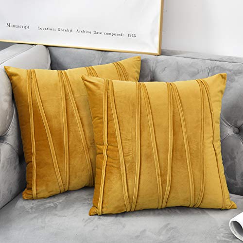 NianEr Velvet Square Bed Throw Pillow Covers Set of 2 Soft Solid Fall Winter Decorative Couch Cushion Pillow Cases 18X18 Gold