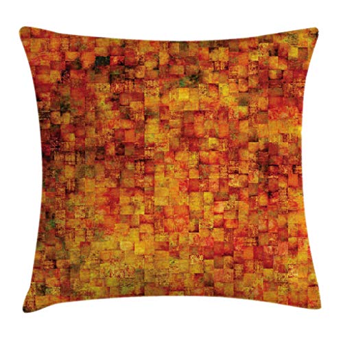 Ambesonne Burnt Orange Throw Pillow Cushion Cover, Vintage Mosaic Background Quadratic Little Geometric Squares Faded Print,