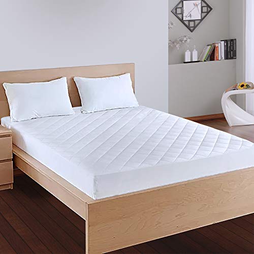 Home Elements Alternative Quilted Fitted, Waterproof Cotton Cover Mattress Pad Topper, Full, White