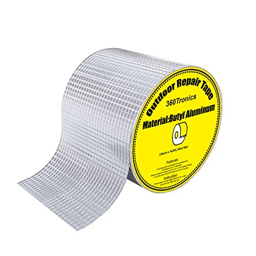 360Tronics Outdoor Waterproof Tape, Aluminum Butyl Repair Tape, Permanent Leak Proof All Weather Patch, UV Resistant VOC-Free for Pipe