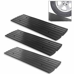Pyle Car Driveway Adjustable Curb Ramps - 3 Pack Heavy Duty Rubber Threshold Ramp Kit Set -For Loading Dock, Garage,