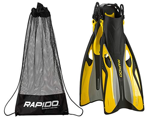 Rapido Boutique Collection Flipper Open Heel Adjustable Snorkel Fin with Snorkeling Gear Carry Bag, YL-SM, FA68-ATL-FA681162
