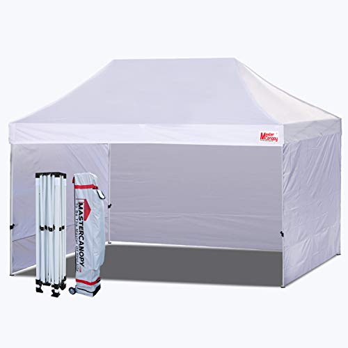 MASTERCANOPY Ez Pop-up Canopy Tent 10x15 Commercial Instant Canopies with 4 Removable Side Walls and Roller Bag, Bonus 4
