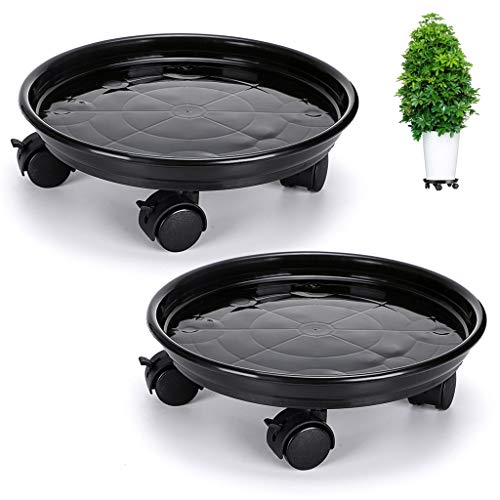 Skelang Pack of 2 Plant Pallet Caddy Plant Stand Plant Pot with Lock Wheels Round Flower Pot,Planter Trolley Casters Rolling