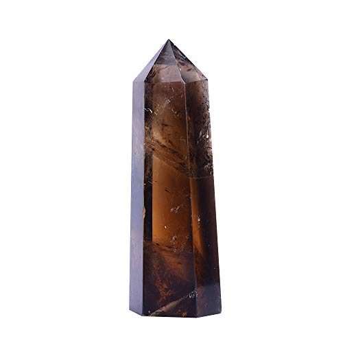 Runyangshi Natural Smoky Quartz Large Crystal Healing Wands 4"(10cm) x1.18(3cm) Healing Crystal Tower Single Point 6 Faceted