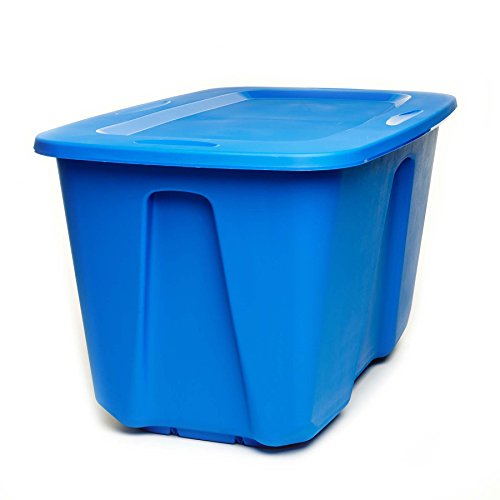 Homz Products Homz Plastic Storage Tote with Lid, 32 Gallon, Blue, Stackable, 2-Pack