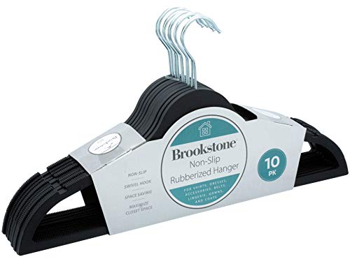 Brookstone BKH1301, 10 Pack Non-Slip Rubberized Hangers, Ultra Slim Lightweight Design, Heavy-Duty, Wonâ€™t Stain Fabric,