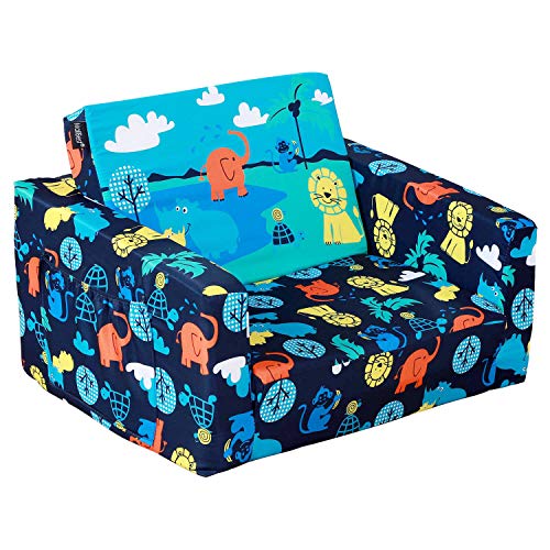 MallBest Kids Sofas Children's Sofa Bed Baby's Upholstered Couch Sleepover Chair Flipout Open Recliner (Blue/Jungle)