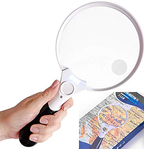 JH Best Crafts Magnifying Glass with Light, Large 5.5 Inch Handheld LED  Glass Illuminated Lighted Magnifier
