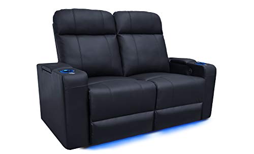 VALENCIA THEATER SEATING Valencia Piacenza Home Theater Seating | Premium Top Grain 9000 Black Leather, Power Recliner, LED Lighting (Row of 2