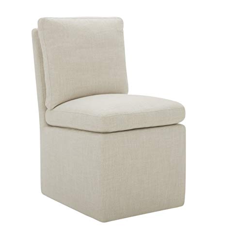 Stone & Beam Amazon Brand â€“ Stone & Beam Vivianne Modern Upholstered Armless Dining Chair with Casters, 19.7"W, Linen