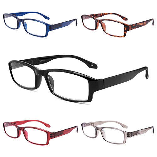 Yuluki Blue Light Blocking Reading Glasses,5 Pack Rectangle Frame  Lightweight Readers Men Women,Computer Eyeglasses