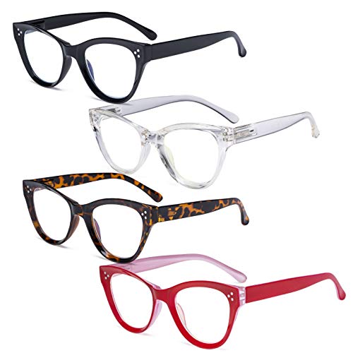 Eyekepper 4-Pack Cateye Design Reading Glasses Oversized Readers for Women Reading +2.00
