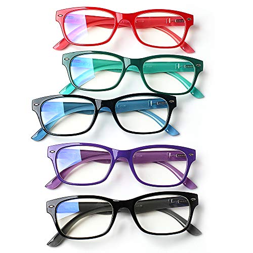 SIGVAN Reading Glasses 5 Packs Blue Light Blocking Eyeglasses Quality Spring Hinge Colorful Computer Readers for Women Men (5