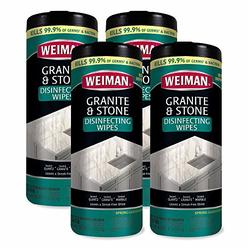 Weiman Granite Disinfectant Wipes - 30 Wipes - 4 Pack - Disinfect Clean and Shine Sealed Granite Marble Quartz Slate