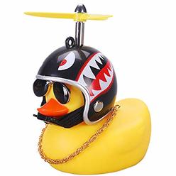 wonuu Rubber Duck Car Ornaments Yellow Duck Car Dashboard Decorations Cool Duck with Propeller Helmet Sunglasses Gold Chain