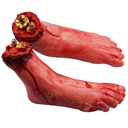 XONOR Fake Human Severed Feet Bloody Dead Body Parts Haunted House Halloween Decorations, 2-Pieces (Left and Right)